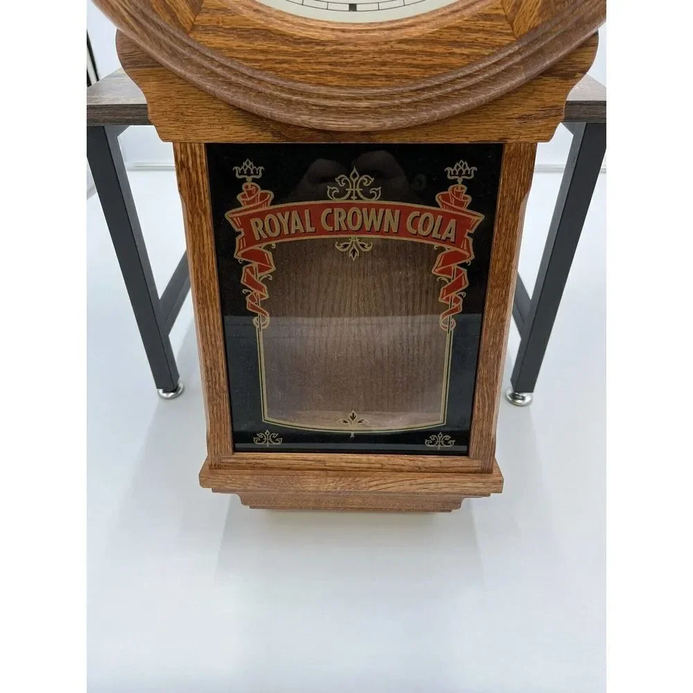 Vintage Royal Crown Cola Wood and Glass Wall Pendulum Clock Wisconsin Clock Co
